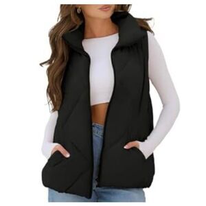 Merokeety black diamond quilted cropped vest M